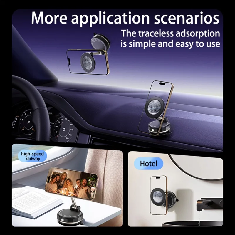 SD17 Folding Car Phone Holder for Navigation Vacuum Suction Mount Rhinestone Epoxy Design Starry Sky Pattern - Black