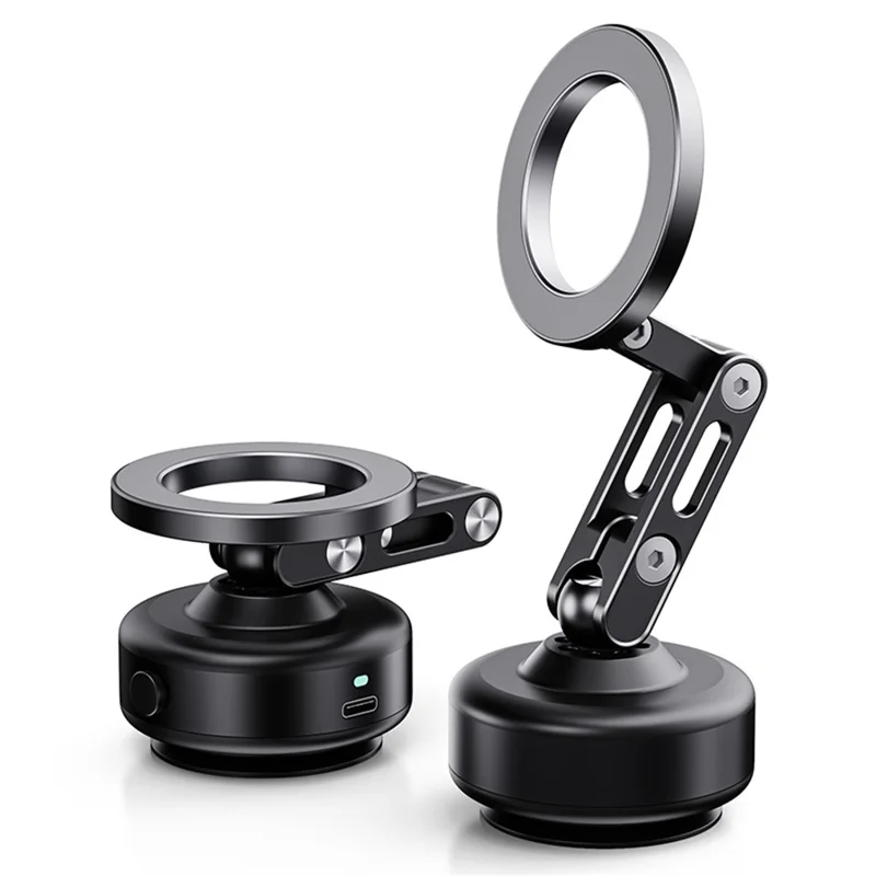 X93 Car Cellphone Mount 360 Degree Rotation Electric Vacuum Suction Cup Aluminum Alloy Magnetic Phone Holder - Black