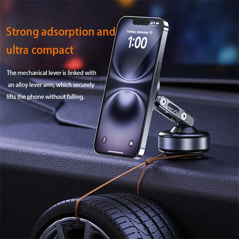 X93 Car Cellphone Mount 360 Degree Rotation Electric Vacuum Suction Cup Aluminum Alloy Magnetic Phone Holder - Black