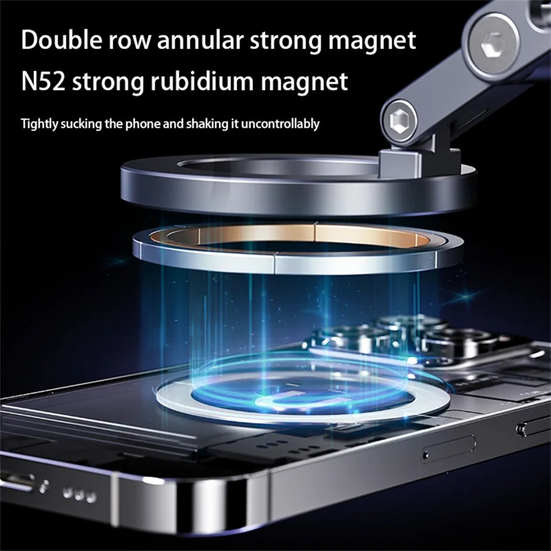 X93 Car Cellphone Mount 360 Degree Rotation Electric Vacuum Suction Cup Aluminum Alloy Magnetic Phone Holder - Black