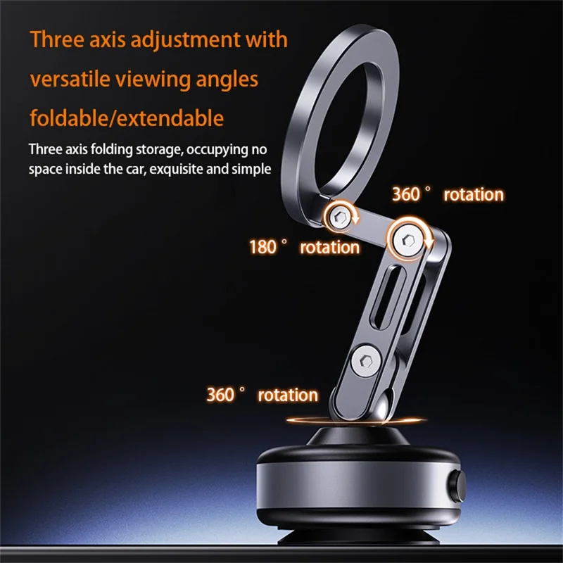 X93 Car Cellphone Mount 360 Degree Rotation Electric Vacuum Suction Cup Aluminum Alloy Magnetic Phone Holder - Black