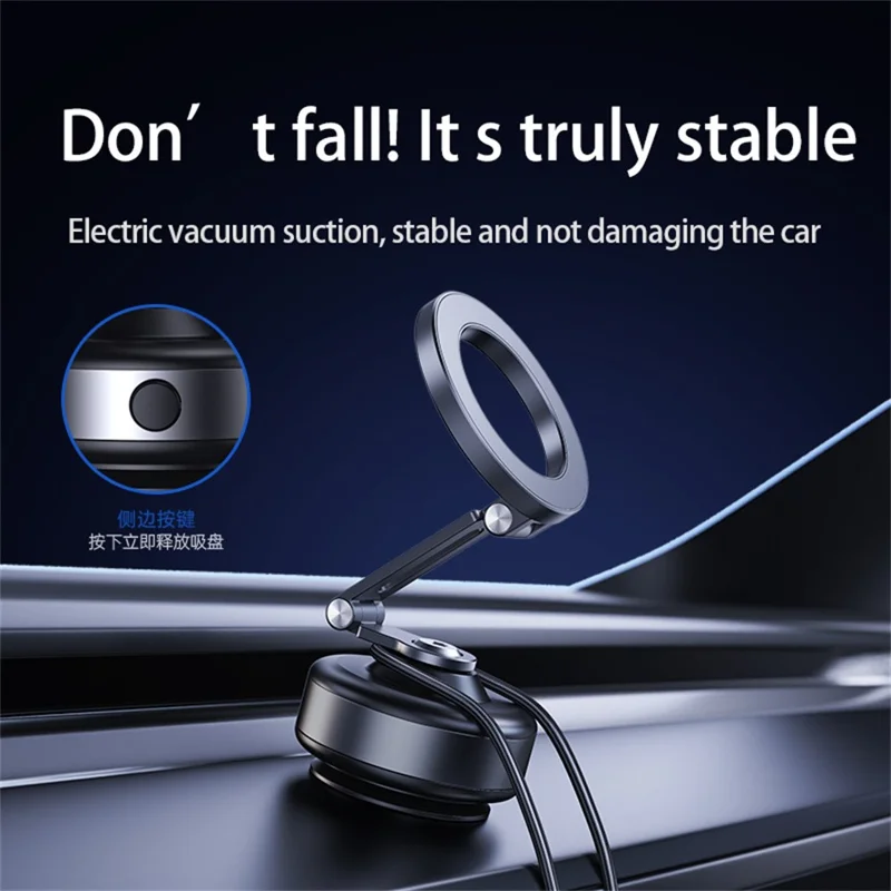 X94 360 Degree Rotating Foldable Car Phone Mount Electric Vacuum Suction Cup Magnetic Holder for Smartphones - Black