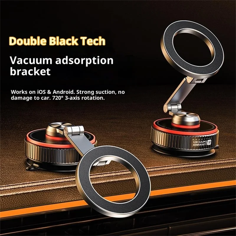 X66 Magnetic Car Phone Mount 720-Degree Triple-Axis Rotation Folding Vacuum Suction Cup Phone Holder for Dashboard / Windshield - Black
