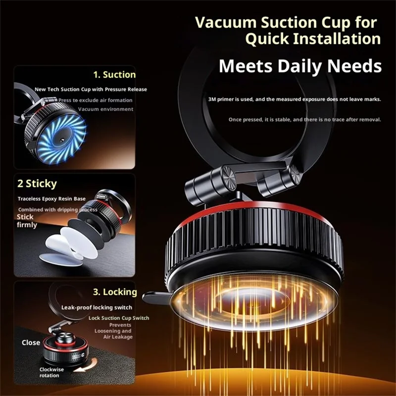 X66 Magnetic Car Phone Mount 720-Degree Triple-Axis Rotation Folding Vacuum Suction Cup Phone Holder for Dashboard / Windshield - Black