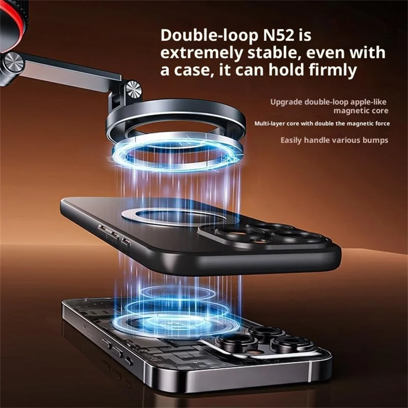 X66 Magnetic Car Phone Mount 720-Degree Triple-Axis Rotation Folding Vacuum Suction Cup Phone Holder for Dashboard / Windshield - Black