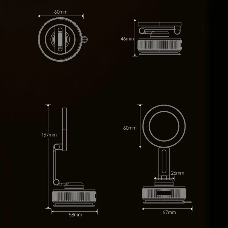 X66 Magnetic Car Phone Mount 720-Degree Triple-Axis Rotation Folding Vacuum Suction Cup Phone Holder for Dashboard / Windshield - Black