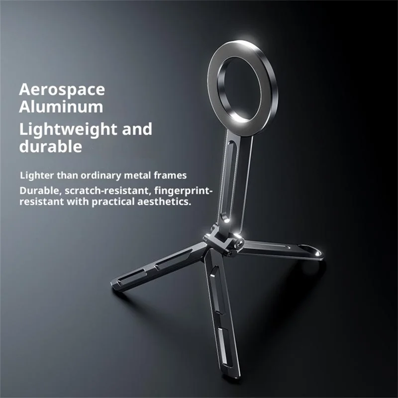 Suporte de mesa dobrável E06 Suporte de telefone tripé magnético de liga de alumínio compatível com MagSafe para dispositivos de 4 a 7 polegadas