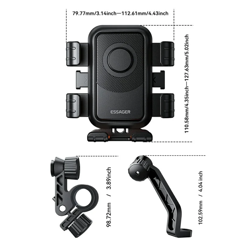 ESSAGER Rear View Mirror Bike Phone Mount 360° Rotation Bicycle Phone Holder for 4.7-6.9 inch Devices