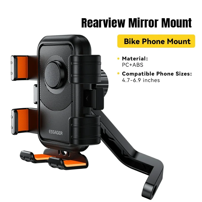 ESSAGER Rear View Mirror Bike Phone Mount 360° Rotation Bicycle Phone Holder for 4.7-6.9 inch Devices