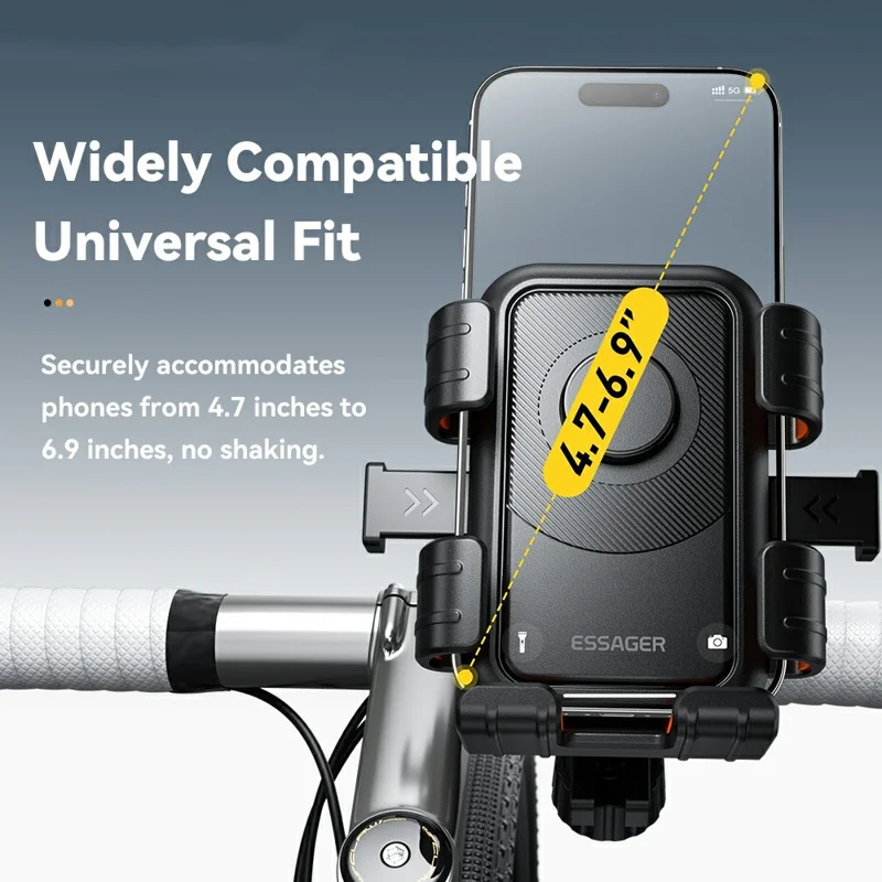 ESSAGER Rear View Mirror Bike Phone Mount 360° Rotation Bicycle Phone Holder for 4.7-6.9 inch Devices