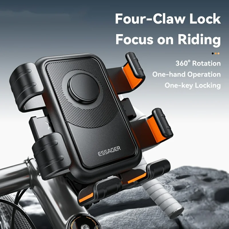 ESSAGER Rear View Mirror Bike Phone Mount 360° Rotation Bicycle Phone Holder for 4.7-6.9 inch Devices