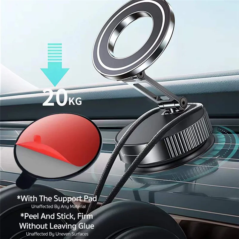 COTECI BS-014 Magnetic Car Phone Mount Holder Vacuum Suction Cup 3-Axis Adjustable Anti Shake Vehicle Stand - Black