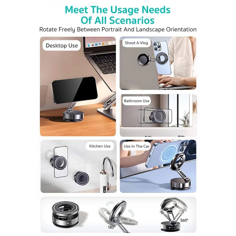 COTECI BS-014 Magnetic Car Phone Mount Holder Vacuum Suction Cup 3-Axis Adjustable Anti Shake Vehicle Stand - Black