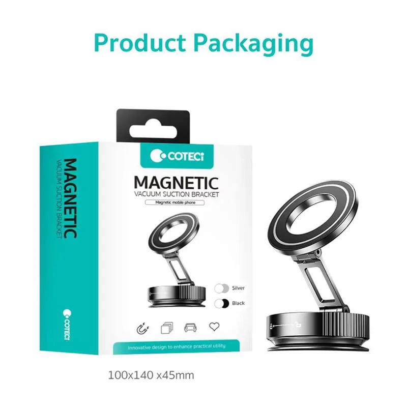 COTECI BS-014 Magnetic Car Phone Mount Holder Vacuum Suction Cup 3-Axis Adjustable Anti Shake Vehicle Stand - Black