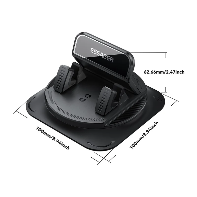 ESSAGER 360° Rotatable Car Center Console Phone Holder Adhesive Fixing Car Phone Holder Dashboard Mount- Black