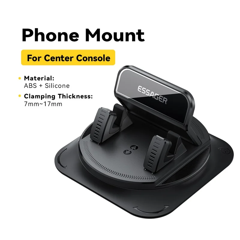 ESSAGER 360° Rotatable Car Center Console Phone Holder Adhesive Fixing Car Phone Holder Dashboard Mount- Black