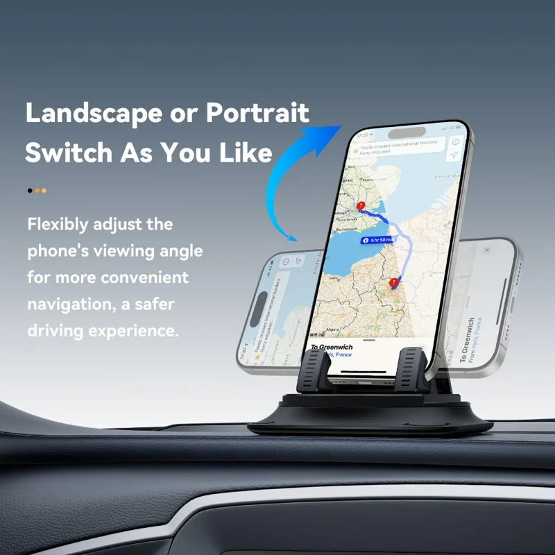 ESSAGER 360° Rotatable Car Center Console Phone Holder Adhesive Fixing Car Phone Holder Dashboard Mount- Black