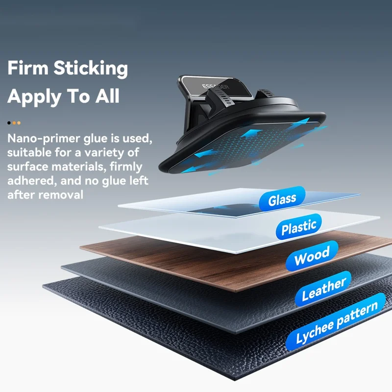 ESSAGER 360° Rotatable Car Center Console Phone Holder Adhesive Fixing Car Phone Holder Dashboard Mount- Black