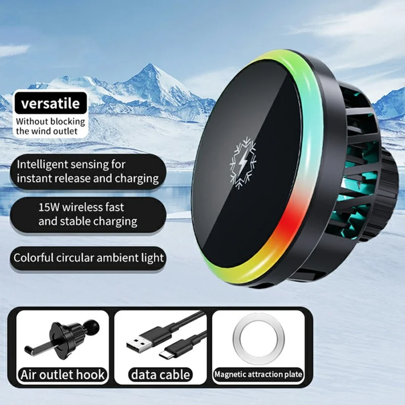 15W Magnetic Wireless Car Charger for Phones Fast Charging Phone Holder - Black