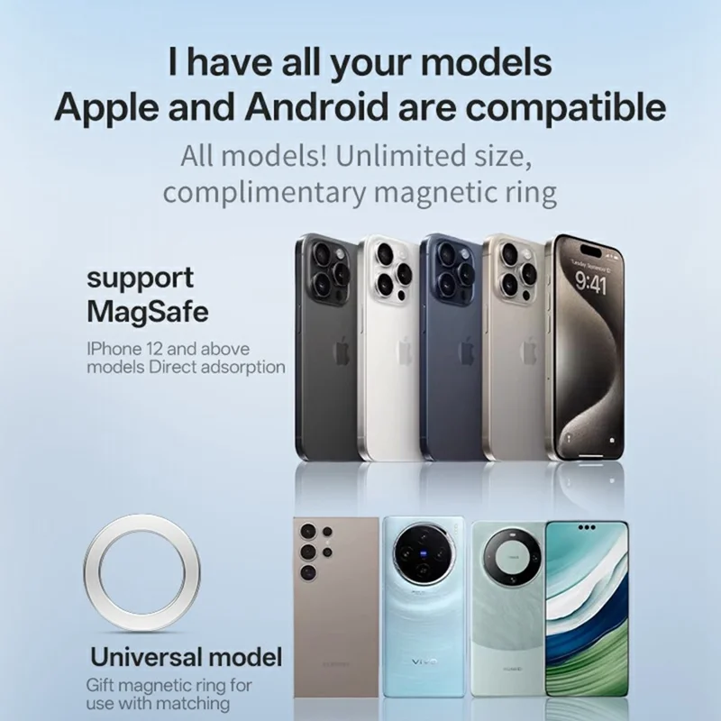 15W Magnetic Wireless Car Charger for Phones Fast Charging Phone Holder - Black