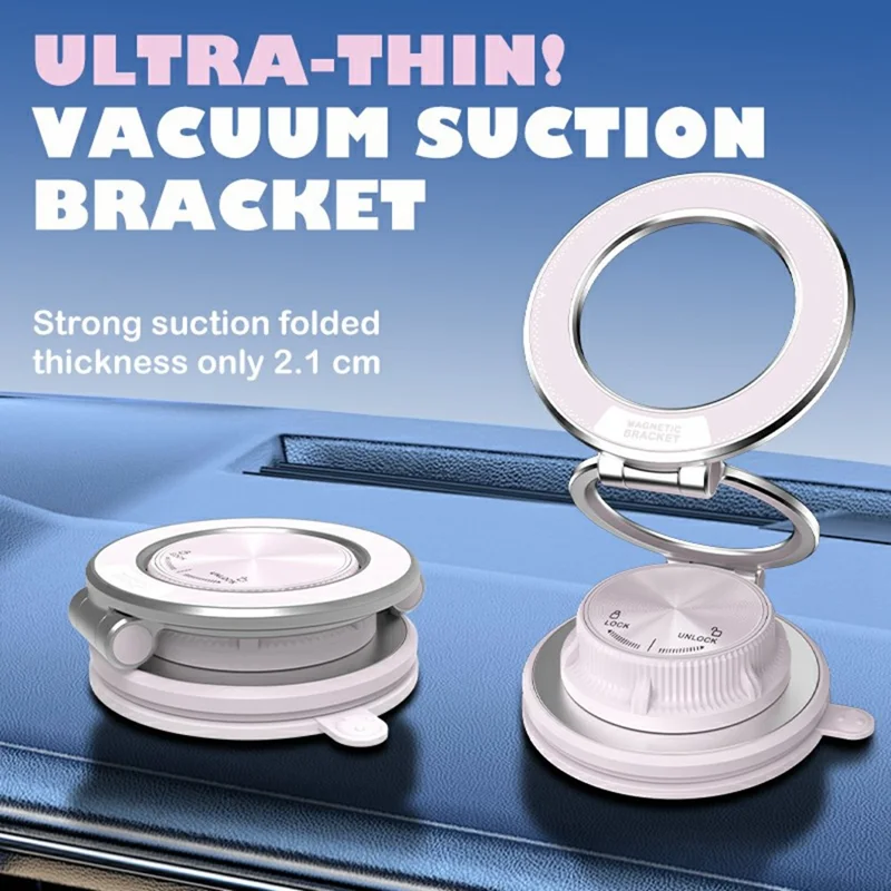 M16 15W Fast Wireless Car Charger 3-Fold Rotatable Magnetic Phone Mount with Vacuum Suction Dashboard Navigation Stand - White