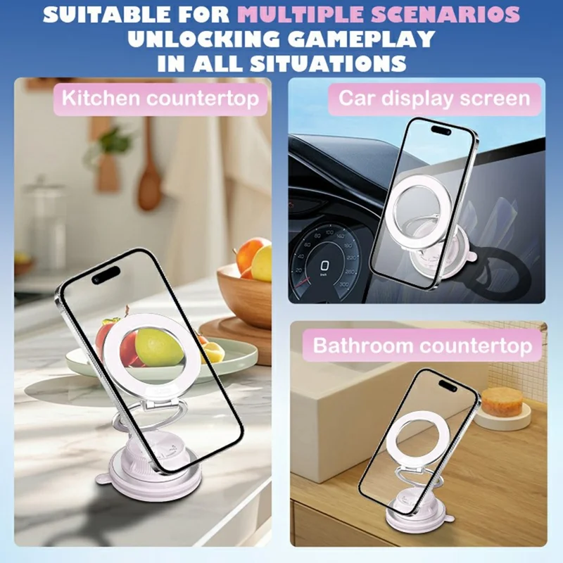 M16 15W Fast Wireless Car Charger 3-Fold Rotatable Magnetic Phone Mount with Vacuum Suction Dashboard Navigation Stand - White