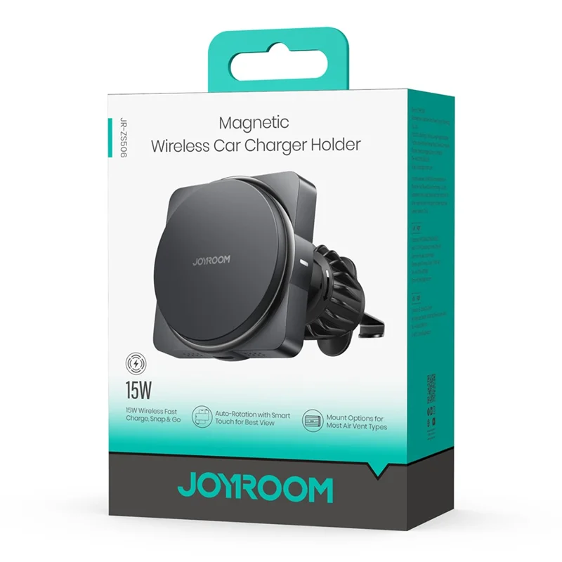 JOYROOM JR-ZS506 15W Auto-Rotating Magnetic Wireless Car Charger Stand Fast Charging Phone Mount - Black