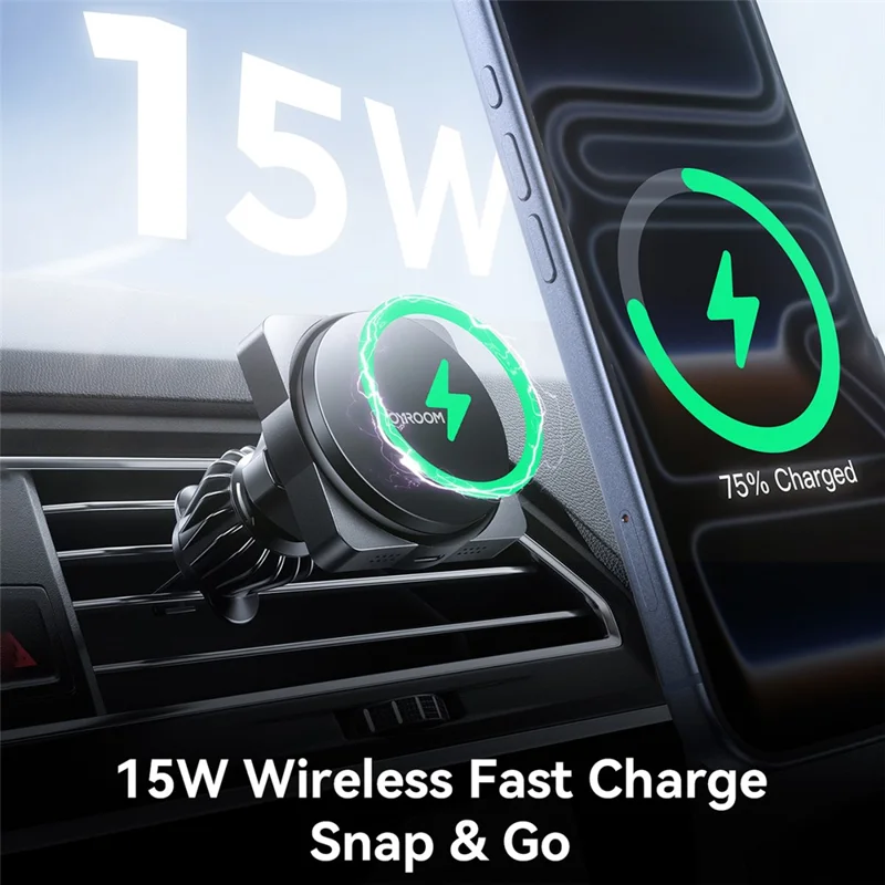 JOYROOM JR-ZS506 15W Auto-Rotating Magnetic Wireless Car Charger Stand Fast Charging Phone Mount - Black