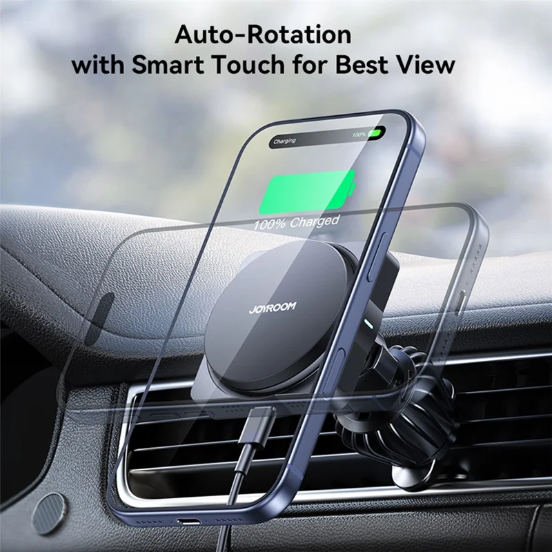 JOYROOM JR-ZS506 15W Auto-Rotating Magnetic Wireless Car Charger Stand Fast Charging Phone Mount - Black