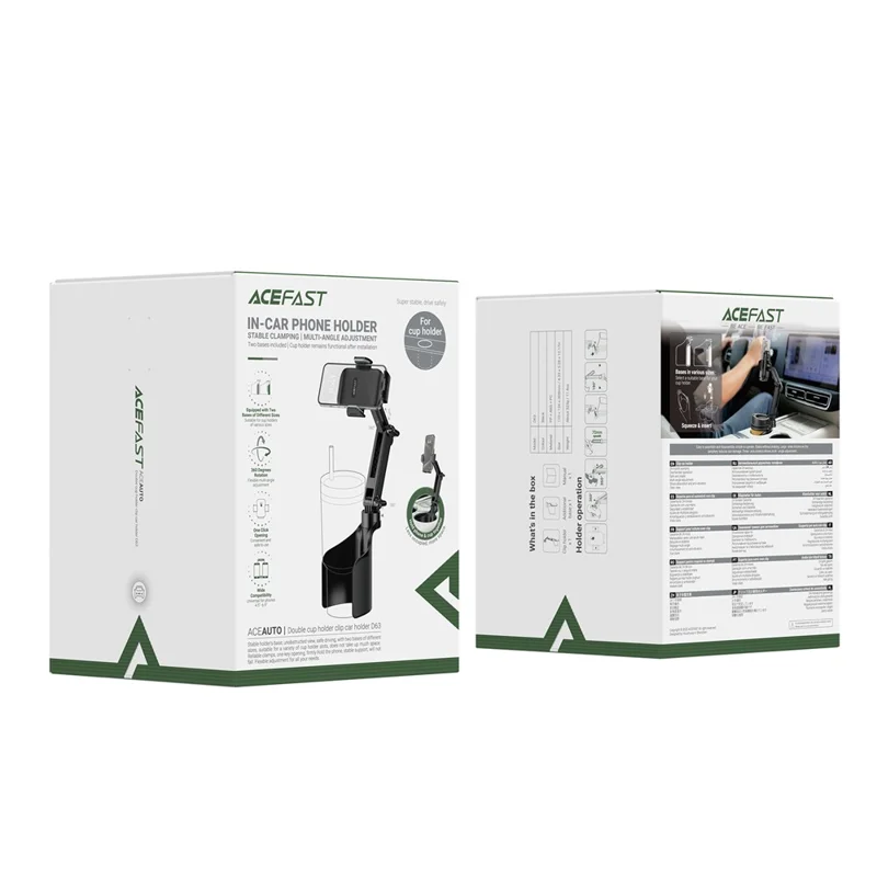 ACEFAST D63 Car Cup Holder Adjustable Angle  /  Length Car Phone Mount Anti-Slip Compatible with 4.7-6.9 inch Phones - Black