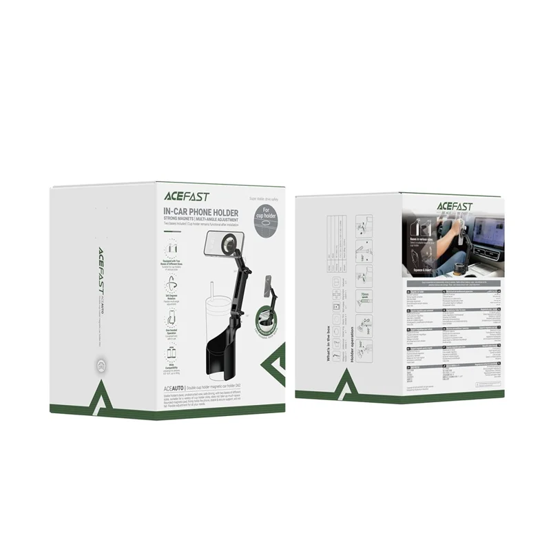 ACEFAST D62 Car Cup Holder Adjustable Angle  /  Length Magnetic Car Phone Stand for 4.7-6.9 inch Phones - Black