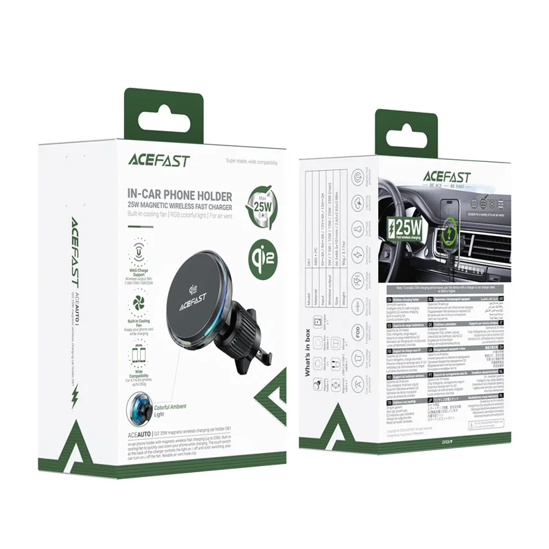 ACEFAST D61 QI2 25W Magnetic Wireless Charging Car Mount Adjustable Car Charging Holder with Cooling Fan - Tarnish