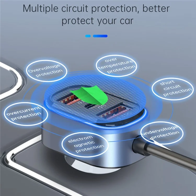 SC05 4 USB+2 Type-C Ports Phone Fast Charging Adapter Back Clip Design Extended Car Charger