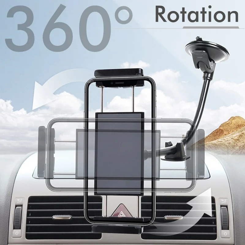 Verstellbarer Saugnapf-Langarmhalter für Armaturenbrett, verstellbarer Gänsehals-Telefon-Tablet-Halter für Windschutzscheibe / Autoinnenraum