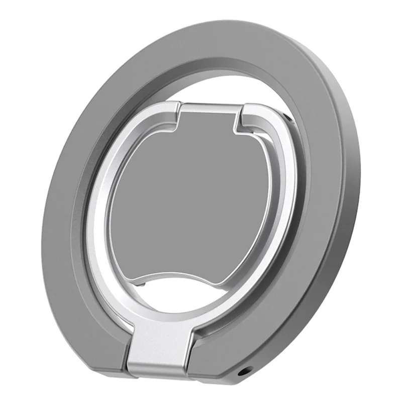 Tre gange foldbar magnetisk telefonholder i zinklegering med dobbeltsidet magnetring - Grå