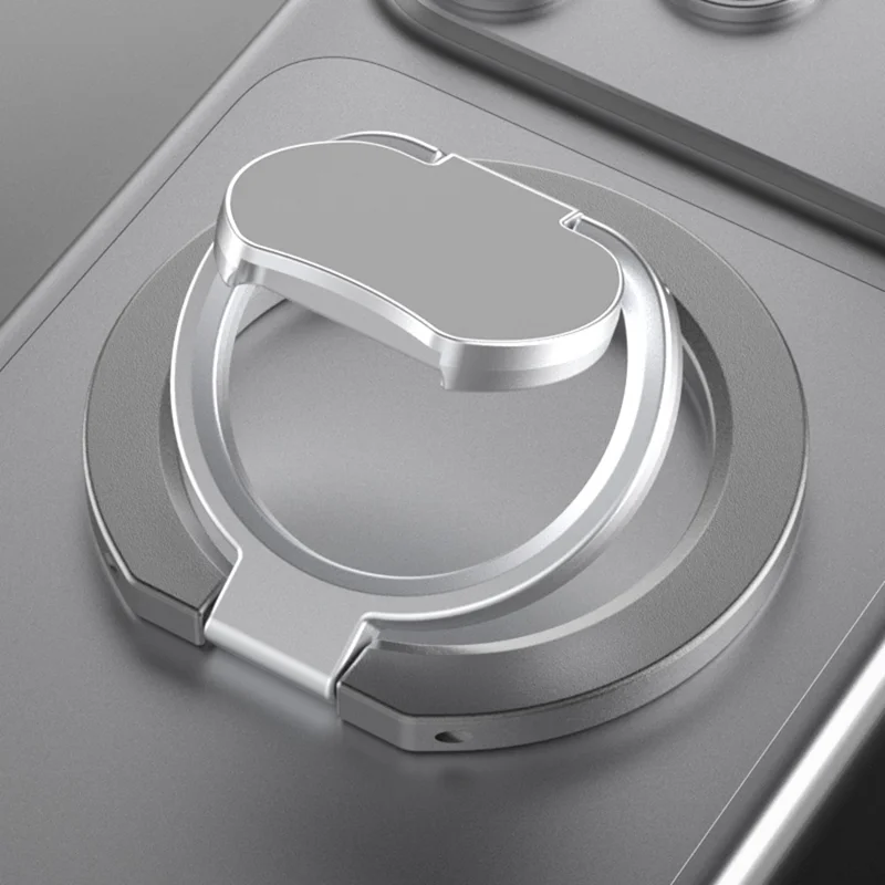 Tre gange foldbar magnetisk telefonholder i zinklegering med dobbeltsidet magnetring - Grå