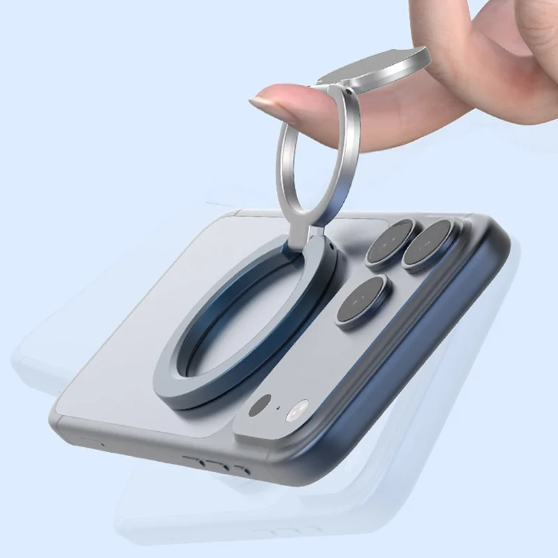 Tre gange foldbar magnetisk telefonholder i zinklegering med dobbeltsidet magnetring - Grå