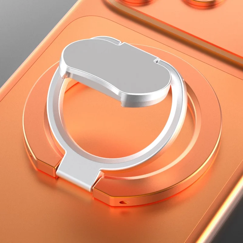 Magnetic Phone Ring Holder Grip with Dual-Side Magnets Triple Folding Zinc Alloy Kickstand - Orange