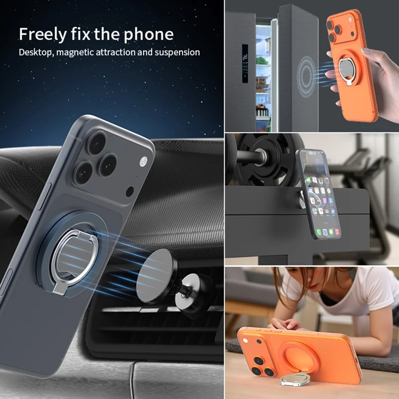 Magnetic Phone Ring Holder Grip with Dual-Side Magnets Triple Folding Zinc Alloy Kickstand - Orange