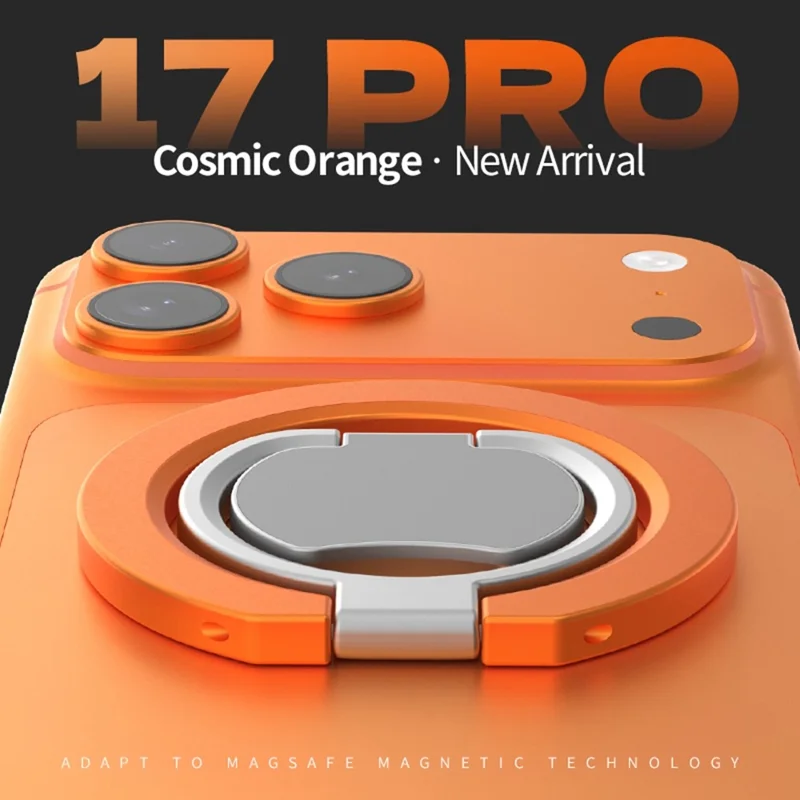 Magnetic Phone Ring Holder Grip with Dual-Side Magnets Triple Folding Zinc Alloy Kickstand - Orange
