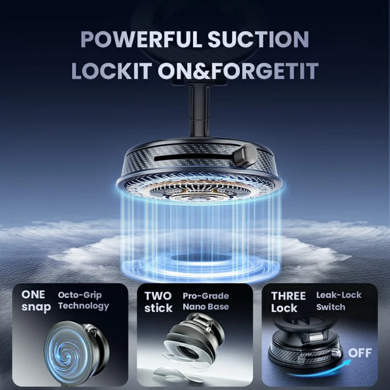 HONNOBE A13 Multi-Functional Vacuum Magnetic Phone Mount 1080° Free Viewing Strong Suction Cup Holder - Black