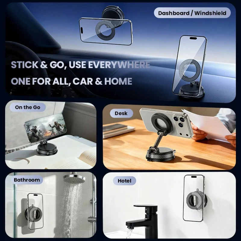 HONNOBE A13 Multi-Functional Vacuum Magnetic Phone Mount 1080° Free Viewing Strong Suction Cup Holder - Black