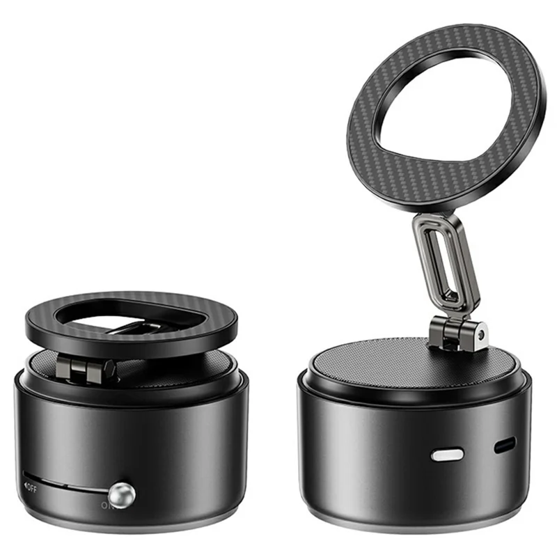 HONNOBE A5 Zinc Alloy Magnetic Phone Mount Bluetooth-Compatible Speaker Rotatable Holder with 360° Surround Sound - Black