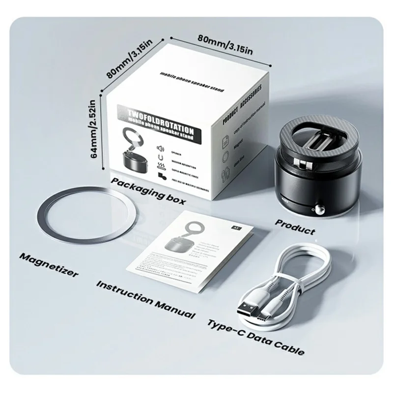 HONNOBE A5 Zinc Alloy Magnetic Phone Mount Bluetooth-Compatible Speaker Rotatable Holder with 360° Surround Sound - Black