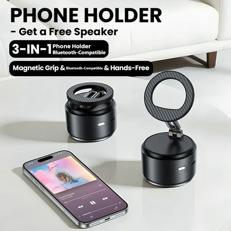 HONNOBE A5 Zinc Alloy Magnetic Phone Mount Bluetooth-Compatible Speaker Rotatable Holder with 360° Surround Sound - Black