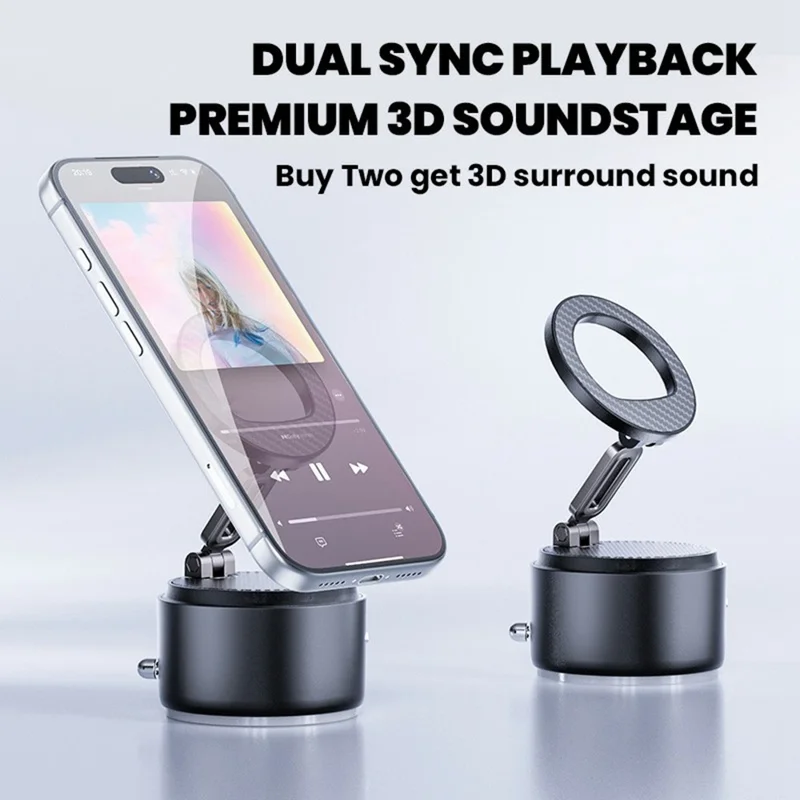 HONNOBE A5 Zinc Alloy Magnetic Phone Mount Bluetooth-Compatible Speaker Rotatable Holder with 360° Surround Sound - Black