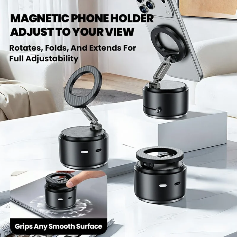 HONNOBE A5 Zinc Alloy Magnetic Phone Mount Bluetooth-Compatible Speaker Rotatable Holder with 360° Surround Sound - Black