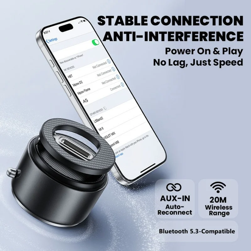 HONNOBE A5 Zinc Alloy Magnetic Phone Mount Bluetooth-Compatible Speaker Rotatable Holder with 360° Surround Sound - Black