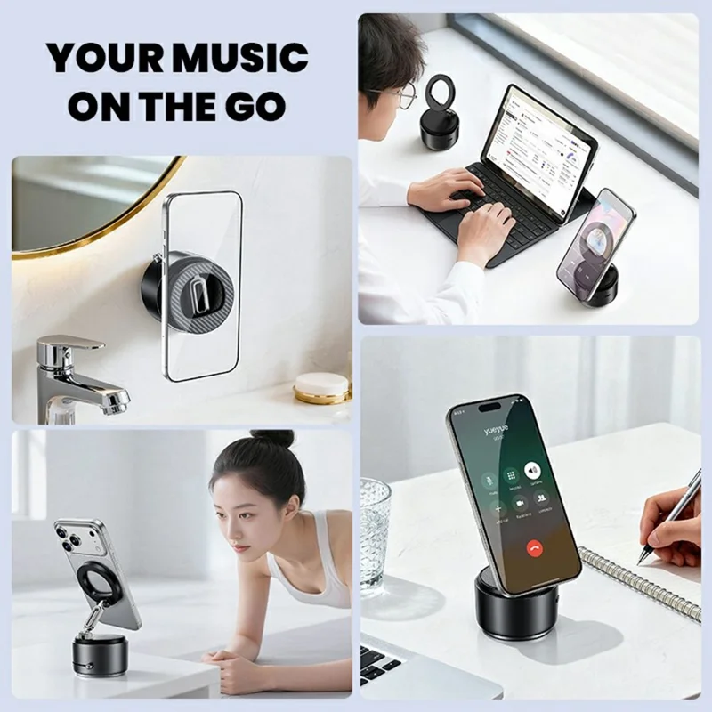HONNOBE A5 Zinc Alloy Magnetic Phone Mount Bluetooth-Compatible Speaker Rotatable Holder with 360° Surround Sound - Black