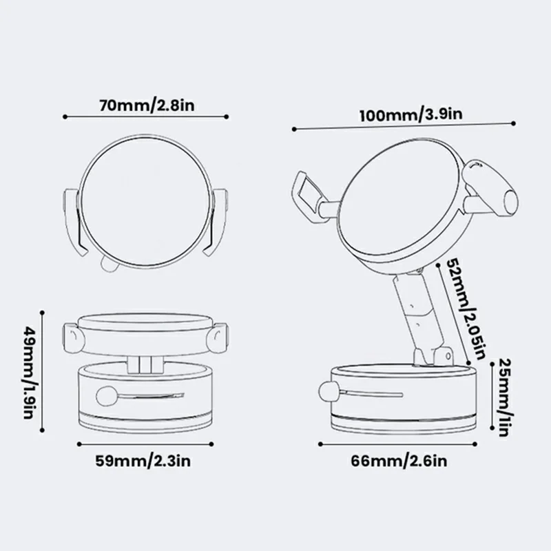 HONNOBE A9 Pro Clip Arm Foldable Vacuum Magnetic Car Phone Mount 360° Rotation Phone Holder - Black